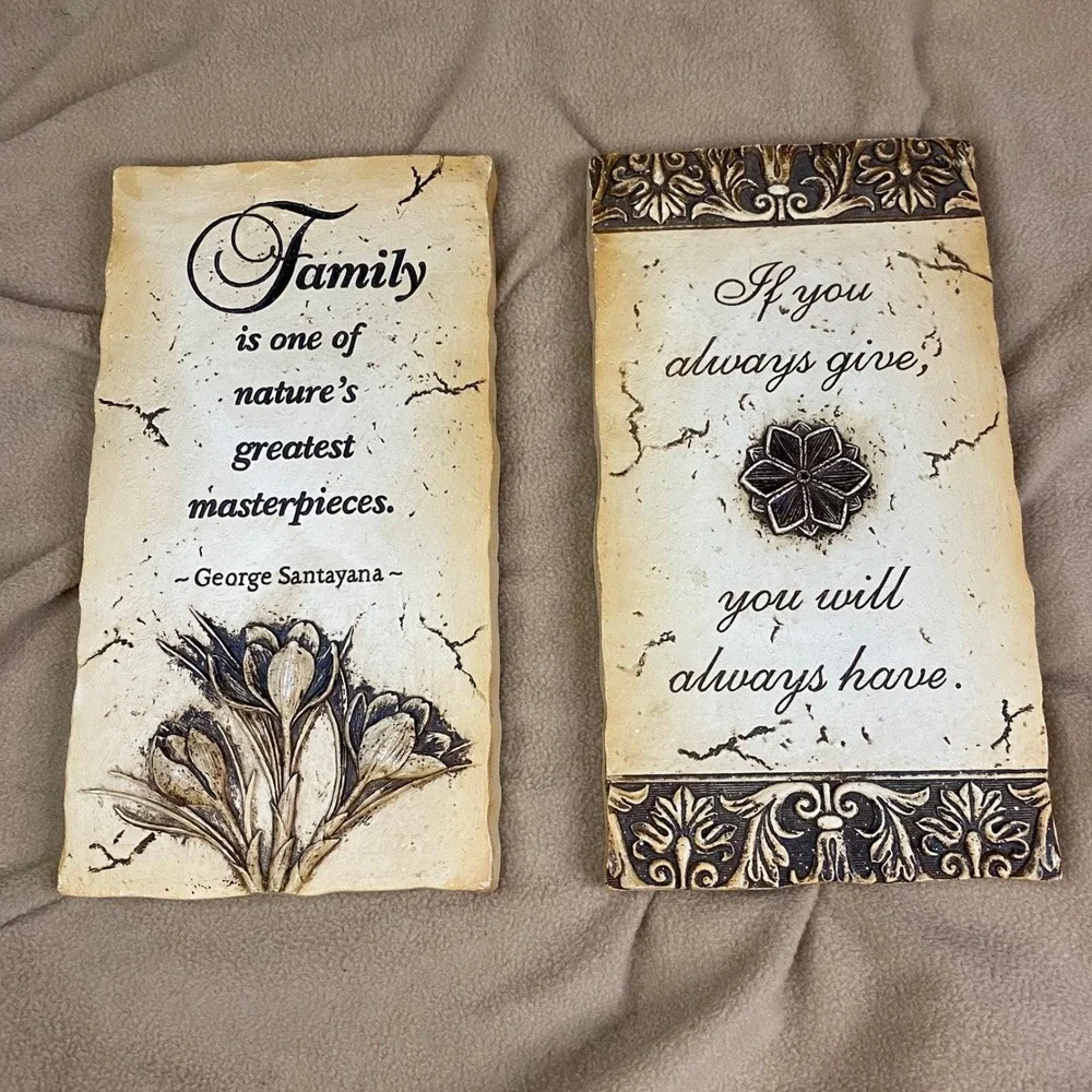 Set of 2 Decorative Wall Plaques Family Nature George Santayana Quote Flower Art